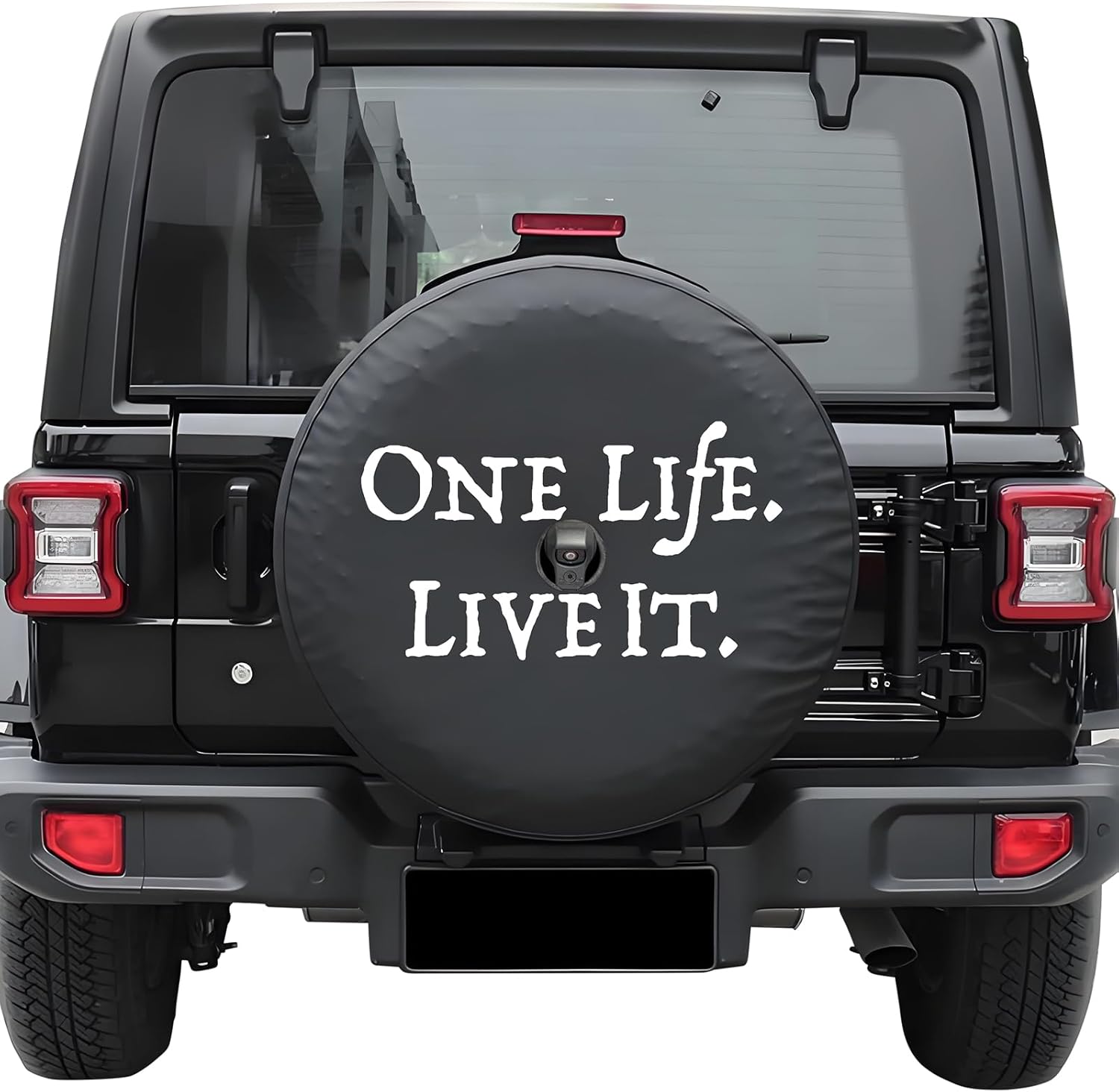 Compatible with Jeep Wrangler JL 2018-2025 Spare Tire Cover with Back Up Camera Hole, Black Thickened Leather Wheel Covers Fit 31-33 Inch - One Life Live It