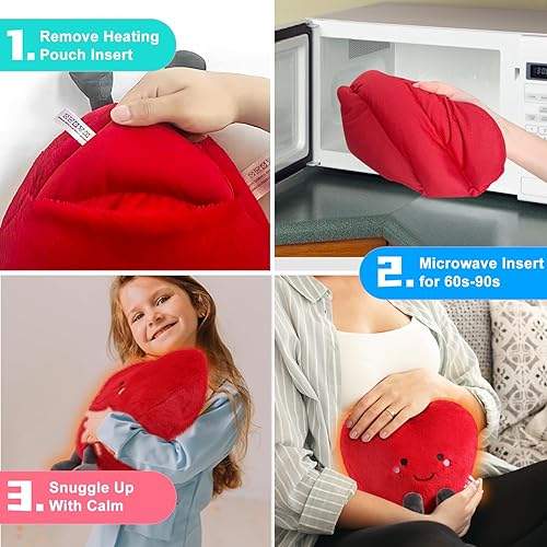 Miniatura 3 de Animales de peluche de corazón de amor, almohadilla térmica para microondas para calambres y dolor, almohada en forma de corazón, felpa suave para