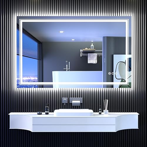 Miniatura 215 de Espejo LED de baño, 36 x 36 pulgadas con luz frontal y retroiluminada, antiniebla, espejo de tocador de baño para pared, función de memoria