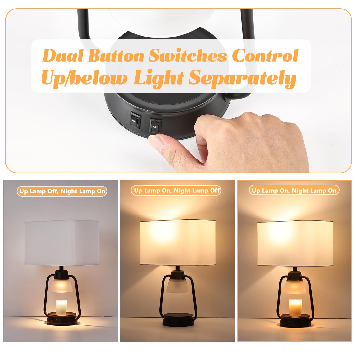 BrightWe Bedside Lamp& Candle Warmer Lamp, Small Bedroom Nightstand Lamp 2 Lights, White Modern Table Lamps, Wax Melt for Scented Candles, Desk Lamps for Living Room Office Cafe, Bulbs Included