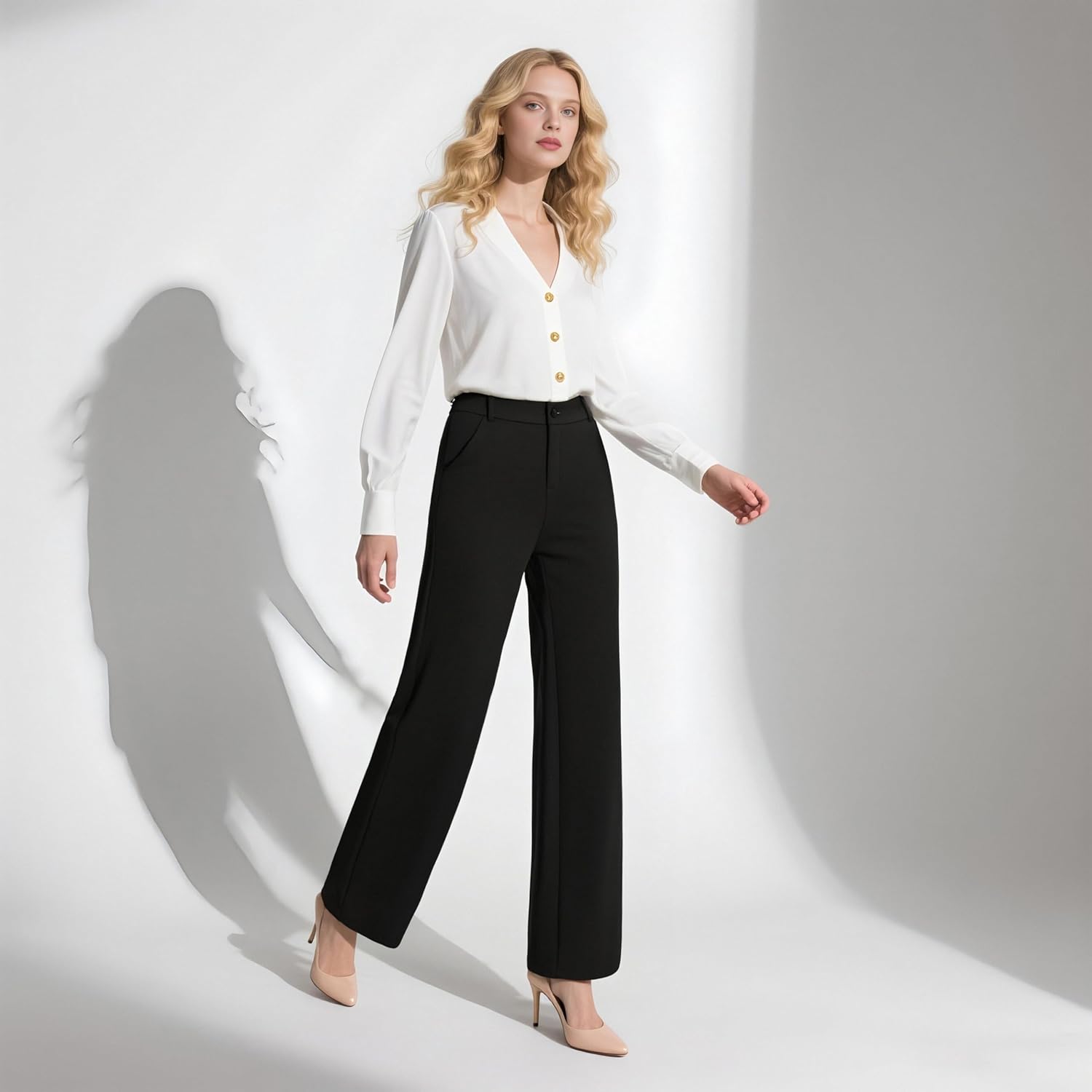 iChosy Womens High Waist Wide Straight Leg Trousers Casual Slacks Dress Pants with Pockets - Image 8