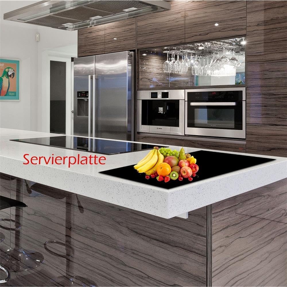 Herdabdeckplatte Abdeckung Ceranfeld Abdeckplatte Schneidebrett 1-Teilig 80x52 Schwarz Spritzschutz Glasplatte Ceranfeldabdeckung Schutz für Kochplatten Herdschutz Sicherheitsglas Glasschneidebrett