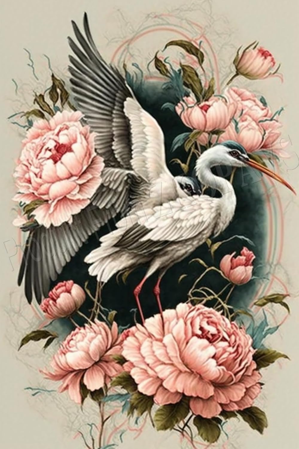 ZKOPAVS Diamond Painting Kits for Adults and Kids Cranes and Pink Peonies Art Paint with Crystal Rhinestone Cross Stitch Round Full Drill Art 18X25 Inch