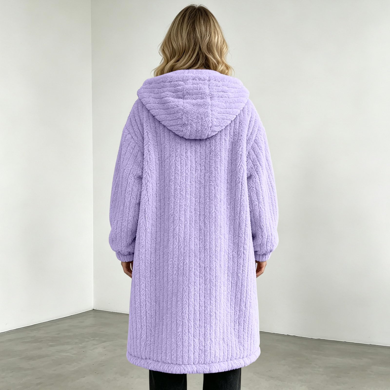 Teddy Mantel Damen Lang Fleecejacke Mit Kapuze Wintermantel Flauschig