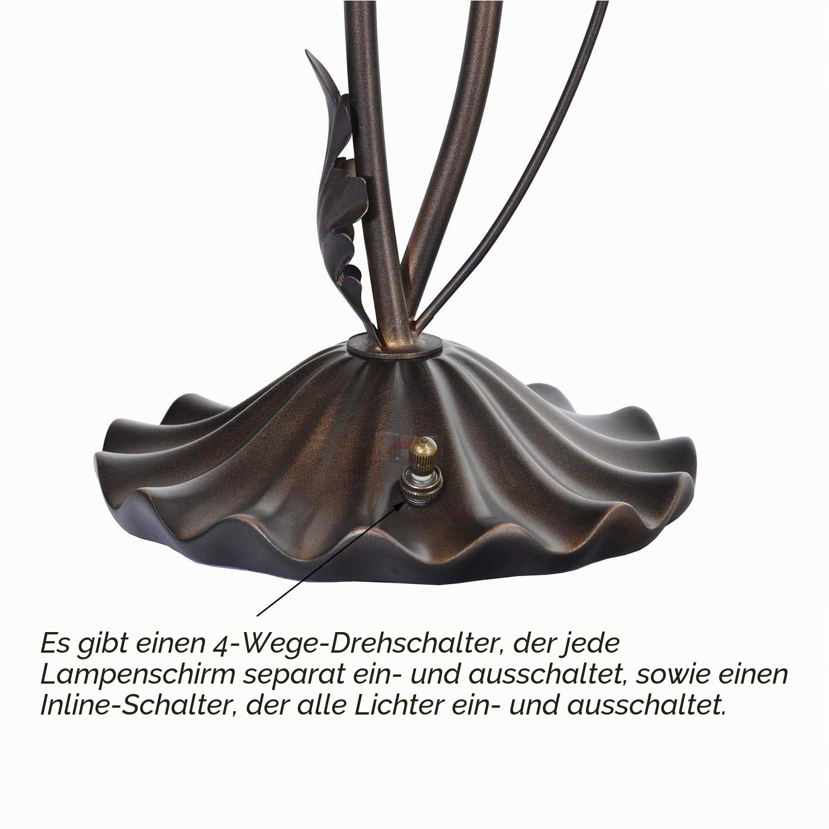 Bieye L30699 Tischlampe mit Lilienblume, geblasenem Glas, Akzent-Tischlampe für Wohnzimmer, Schlafzimmer, Dekoration (Orange, 4 Licht)