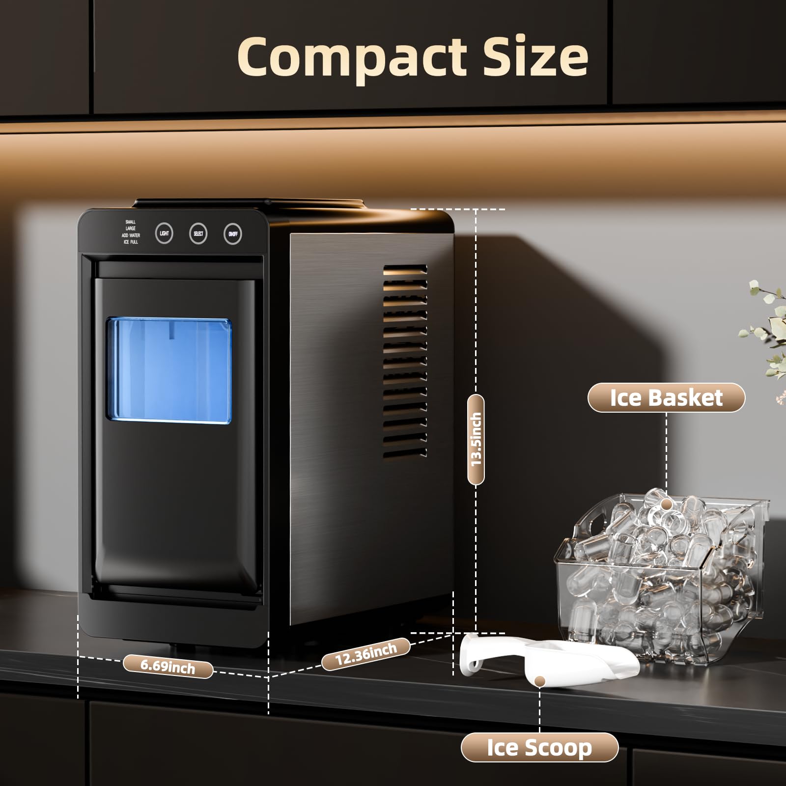Antarctic Star Máquina de hielo, limpieza automática con cesta y cuchara, portátil para el hogar/cocina/campamento/RV, 26 libras en 24 horas, 8 cubos en 6 minutos, tanque de 0.8 L y almacenamiento de