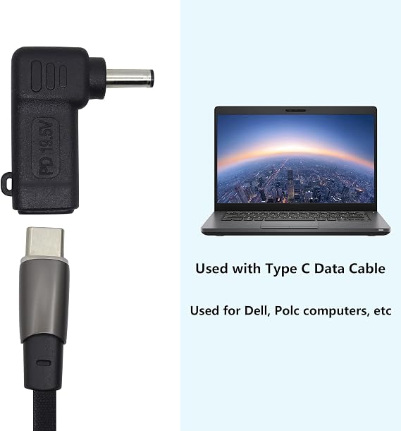90W PD Power Charger Connector USBC to 4.5mm Laptop Charging Adapter