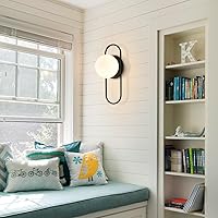 Vista 9 de Aplique de Pared Redondo Moderno de Mediados de Siglo 1 Luz Globo Negro Iluminación de Aplique de Pared Tocador Minimalista Lámpara de Pared de Baño