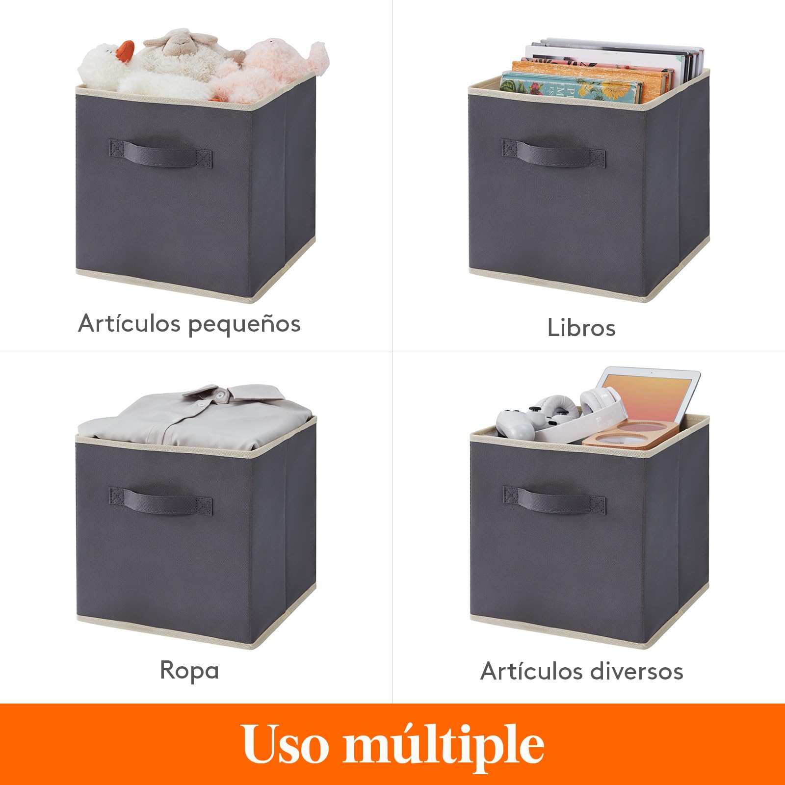 Lifewit Juego de 10 Cubos de almacenamiento plegables, Cestas de Almacenamiento de Tela, Cajas de Almacenamiento con asas, Organizadores para ropa, Juguetes, 33 x 33 x 33 cm, 36 L, Gris