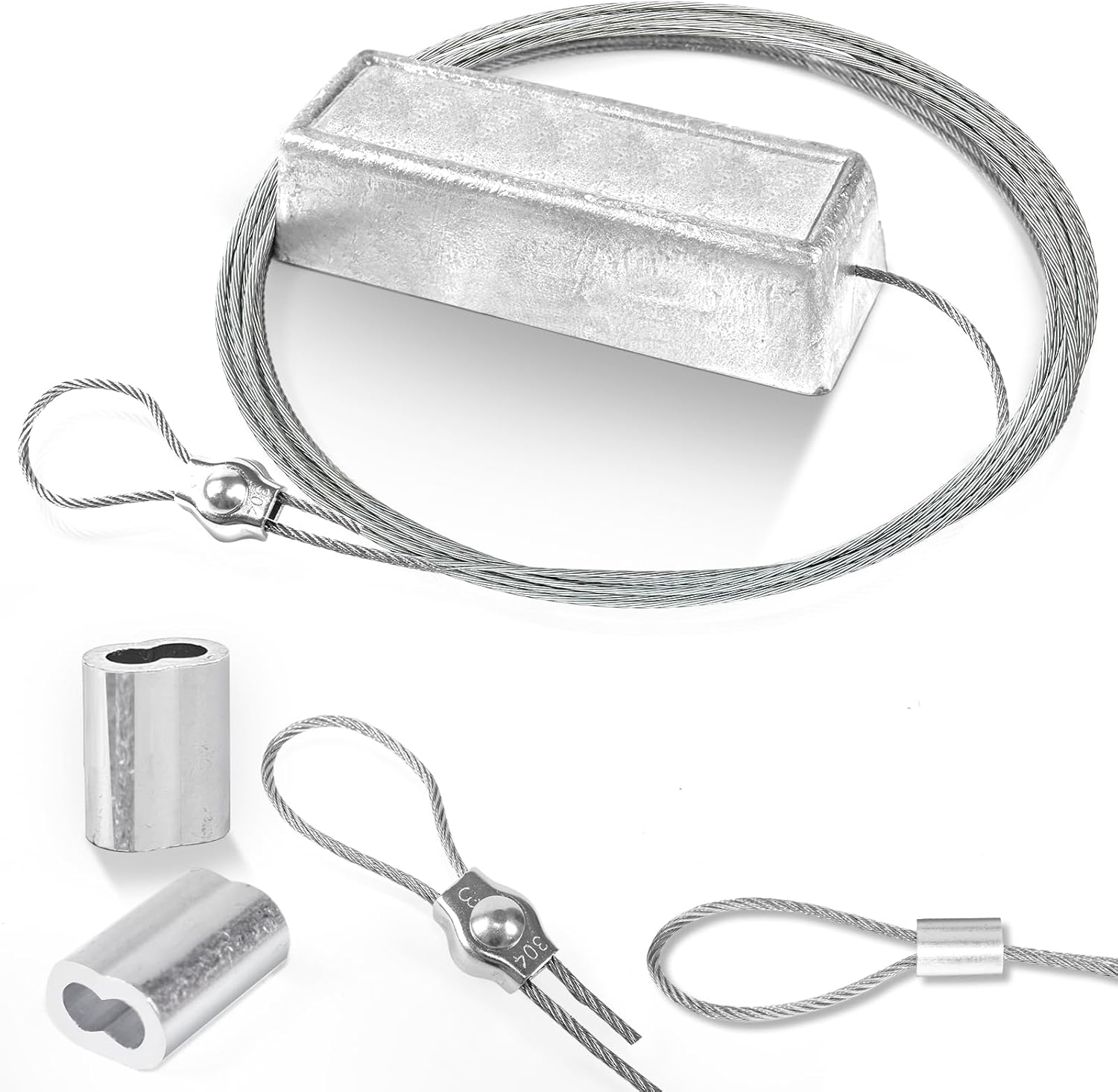 4 Pcs Zinc Anode for Boat Lifts, 2.2lb Anti-Electrolysis Zinc Anode for Saltwater Pool, Sacrificial Boat Zinc Anode for Dock Protection with 10 FT 316. Stainless Steel Cable & 3 Crimps Accessories