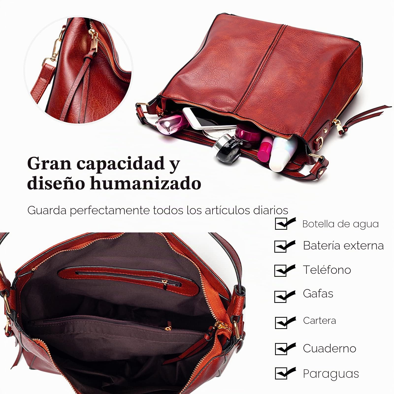 FANDARE Bolsos de Mujer Bolsos Hobo Bolso Bandolera Bolso de Hombro Bolso Tote Cuero PU Bolso Shopper Bolso de Mano Bolso Convertible de Mochila para Trabajo Escuela Viaje Bolsos Cruzados