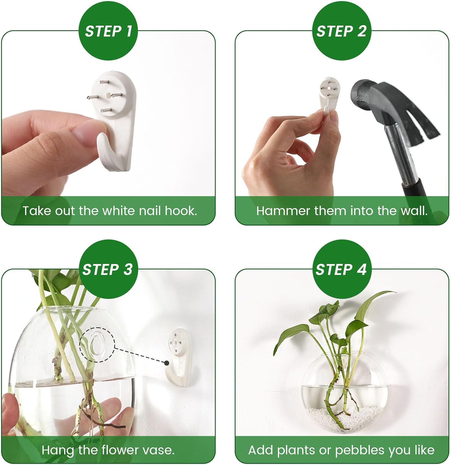 DomeStar 2PCS Wall Flower Vases, Wall Hanging Glass Planter Propagation Station Mounted Vases for Hydroponics Plants Propagation Living Room Office Home Decor - Image 3