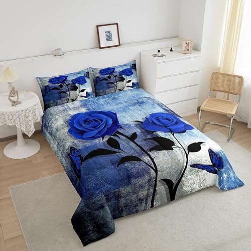Miniatura 3 de Erosebridal Juego de edredón romántico de rosas para niñas y mujeres, juego de ropa de cama tamaño matrimonial, juego de edredón retro de acuarela