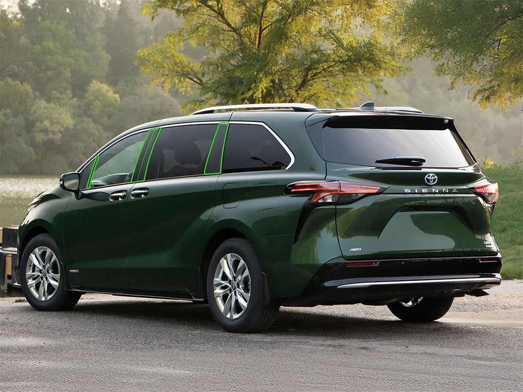 Rvinyl Pillar Post Pre Cut Window Trim Kits in Gloss Black Compatible with Toyota Sienna 2021-2024 - Adhesive Backs