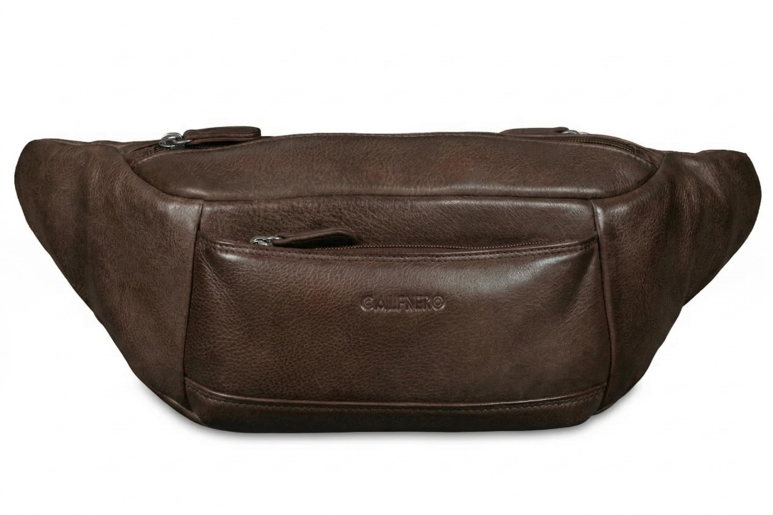 calfnero Genuine Leather Waist Bag for Men | Multi-Zip Travel Chest Bag | Adjustable Belt (Brown)-picture-27