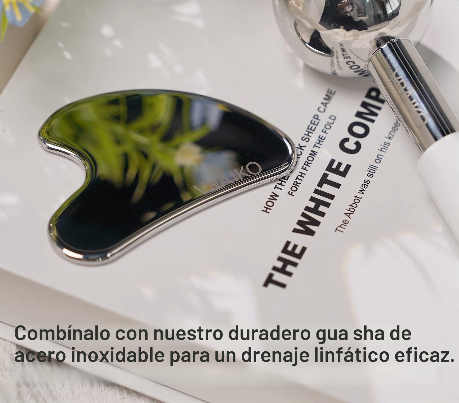 VRAIKO ICES Globes Gua Sha Set, herramientas faciales Gua Sha, acero irrompible, masajeador facial, rodillos refrescantes para ojeras, hinchazón y drenaje linfático (Blanco)