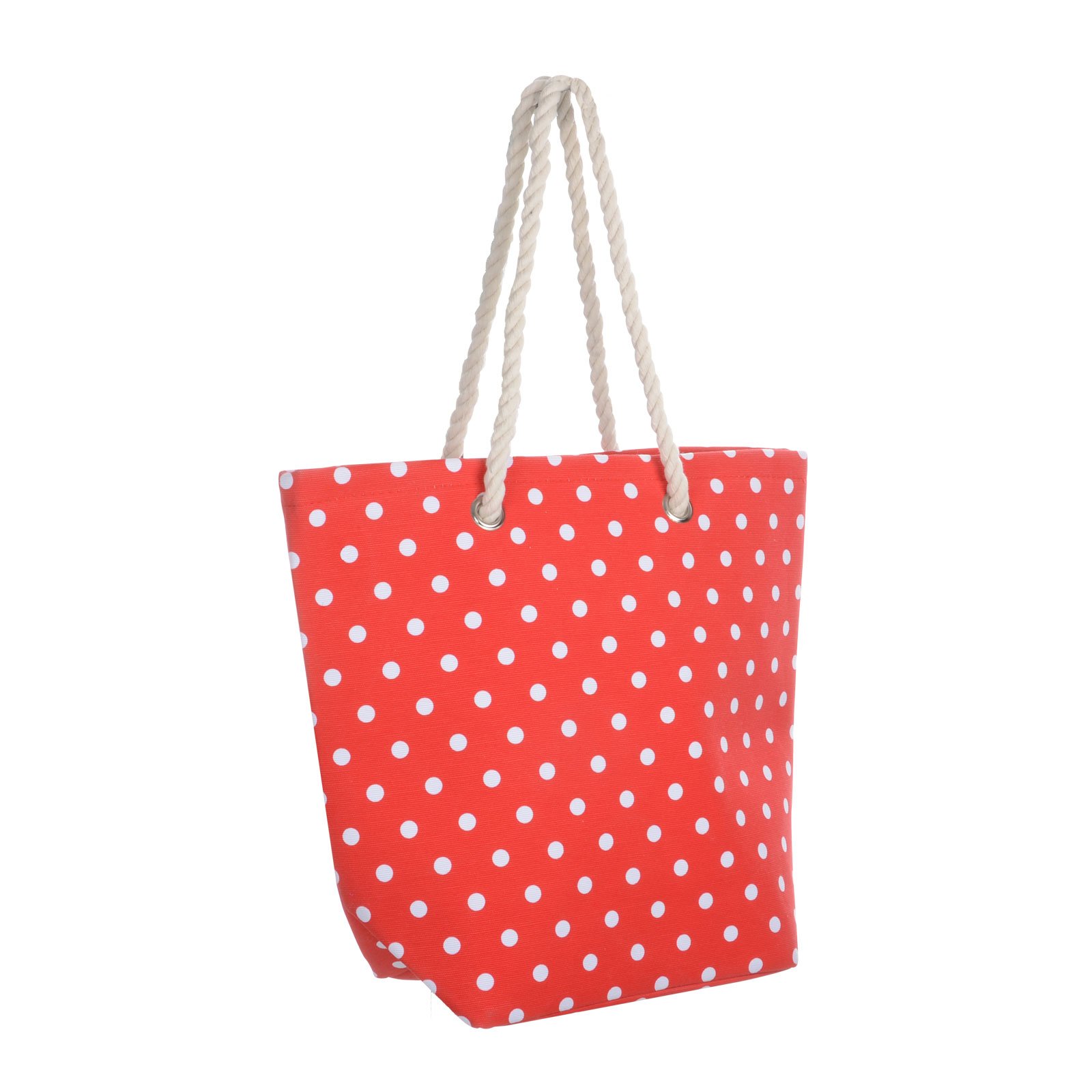 Ladies Red Polka Canvas Beach Shoulder Bag Tote Shopping Reuseable Handbag