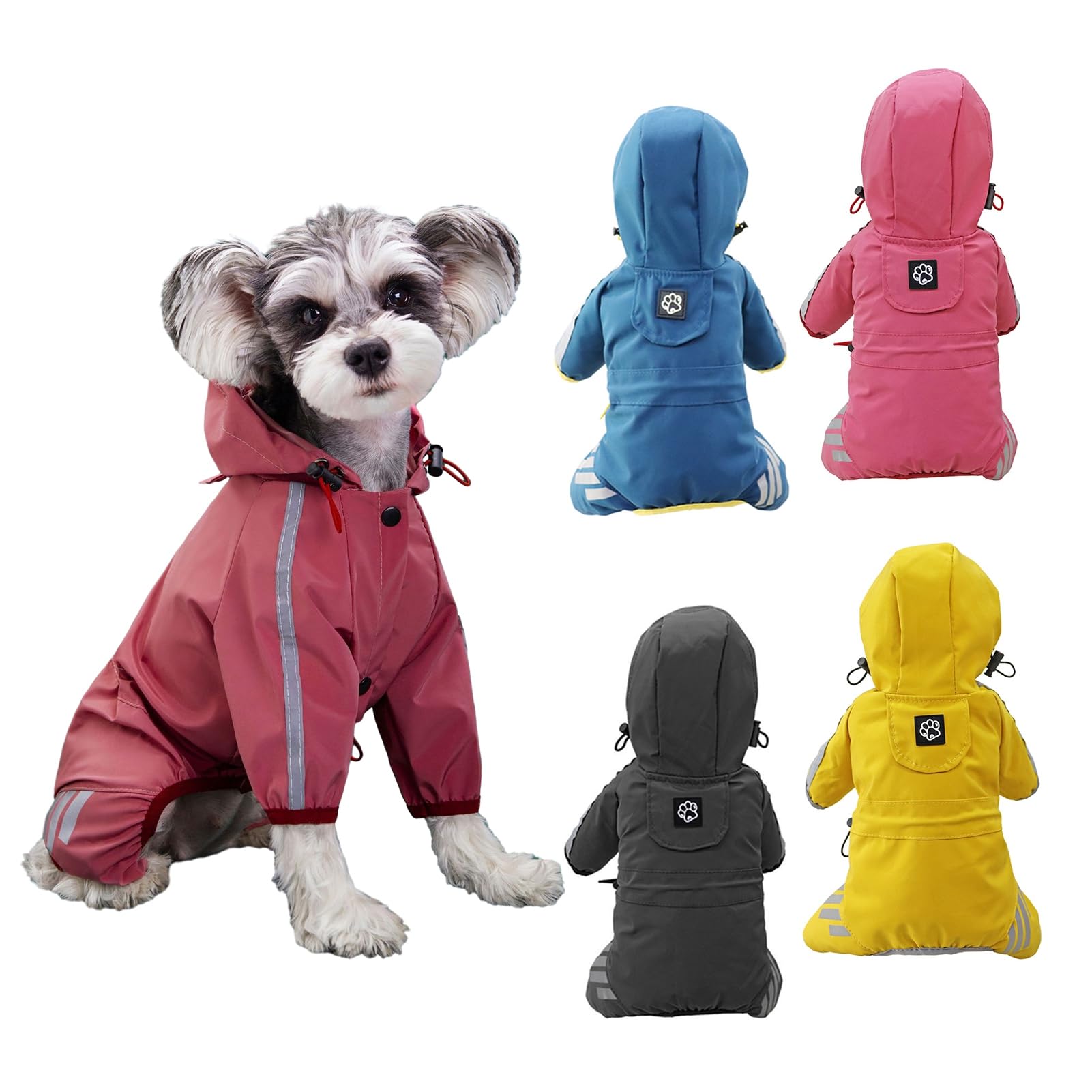 Manteau de pluie imperméable réfléchissant pour chien avec bandes réfléchissantes à quatre pattes