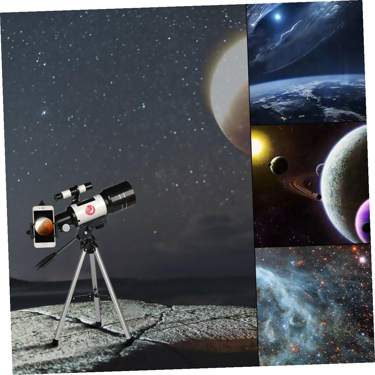 POPETPOP 1set Telescopio Astronomico con Treppiede e Adattatore per Smartphone Obiettivo Rifrattore Professionale con Lenti Fmc per Osservazione e Fotografia