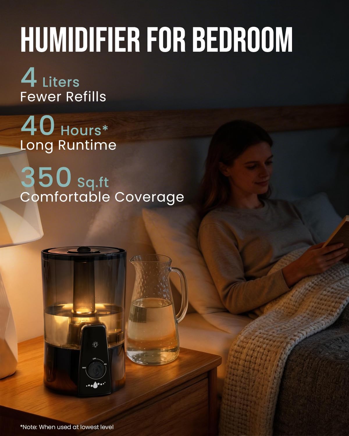 Humidifiers for Bedroom,1.06Gal(4L) Dishwasher Safe Design Easy to Clean, 3-in-1 Humidifier & Aroma Diffuser & Night Light,Top Fill,360° Ultra-Fine Spray,Auto Shut-Off,Home,Baby Nursery,Black