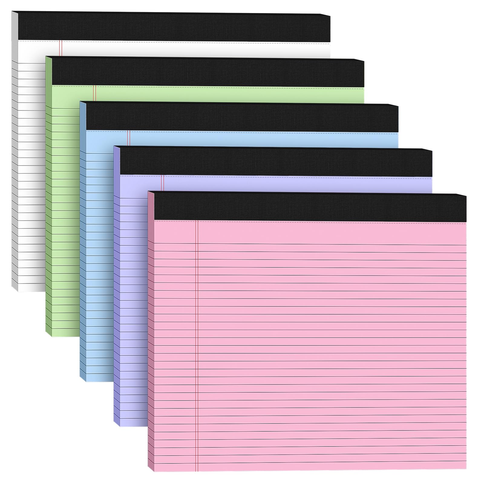 5 Pack Wide Legal Pads 11" x 9.5" Landscape White Pink Purple Blue Green College Ruled Note Pad Narrow Ruled 30 Sheets per Notepad Perforated Writing