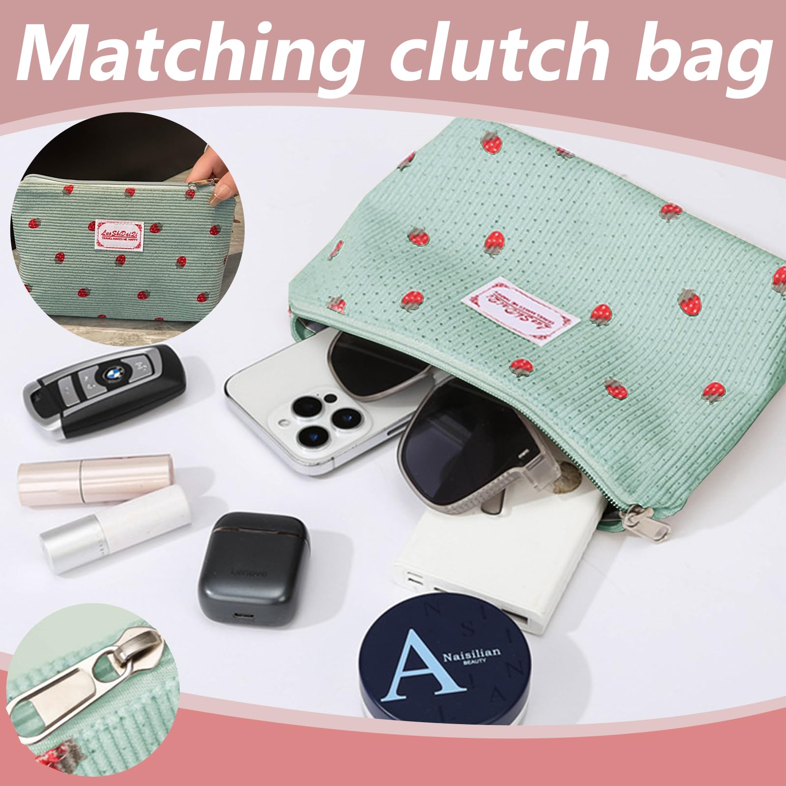 Bolsa de Deporte para Mujer, Pana Fresa Sporttasche con Compartimento para Zapatos, Compartimento y Billetera Pequeña para Mojados, Bolsa de Viaje für Viajar, Fitness, Deporte, 46x24x26 cm — view 6