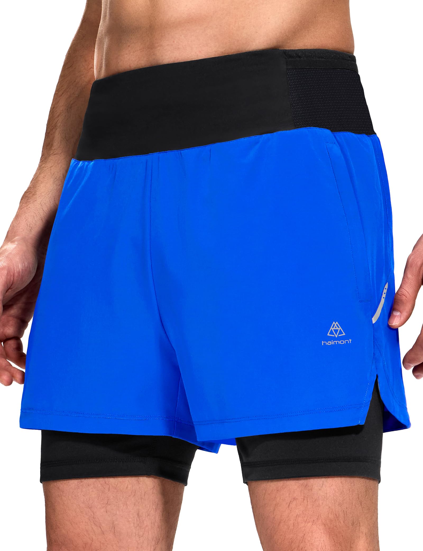 Haimont Men's 2 in 1 Running Shorts with Zipper Pockets Quick Dry Athletic Gym Workout Shorts with Liner