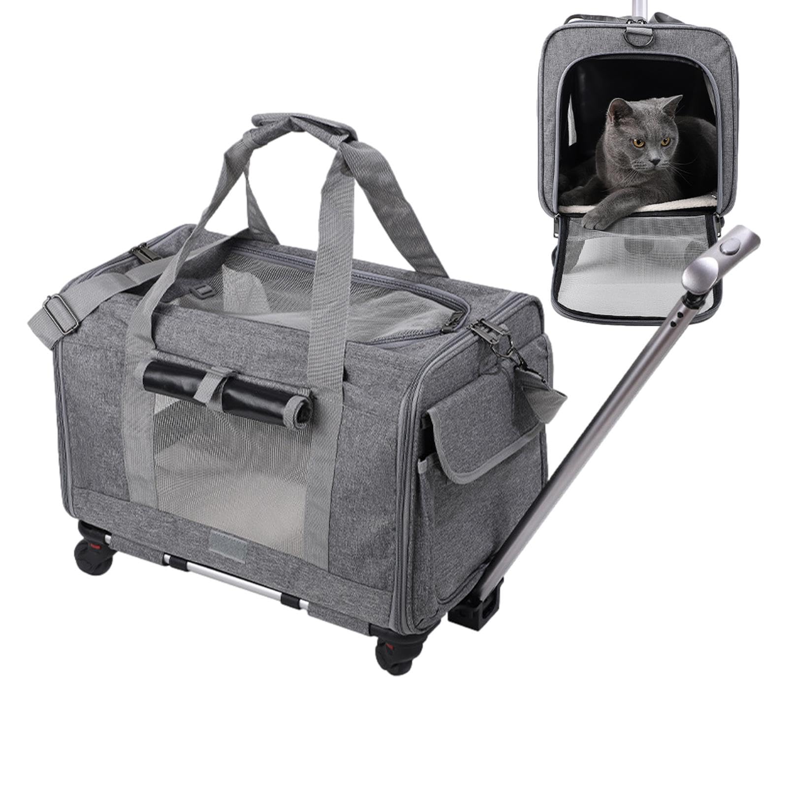 Transportador para gatos, bolsa de viaje para perros | transportadora para mascotas, juego de bolsas de viaje para perros pequeños con ruedas extraíbles, aprobado por aerolíne