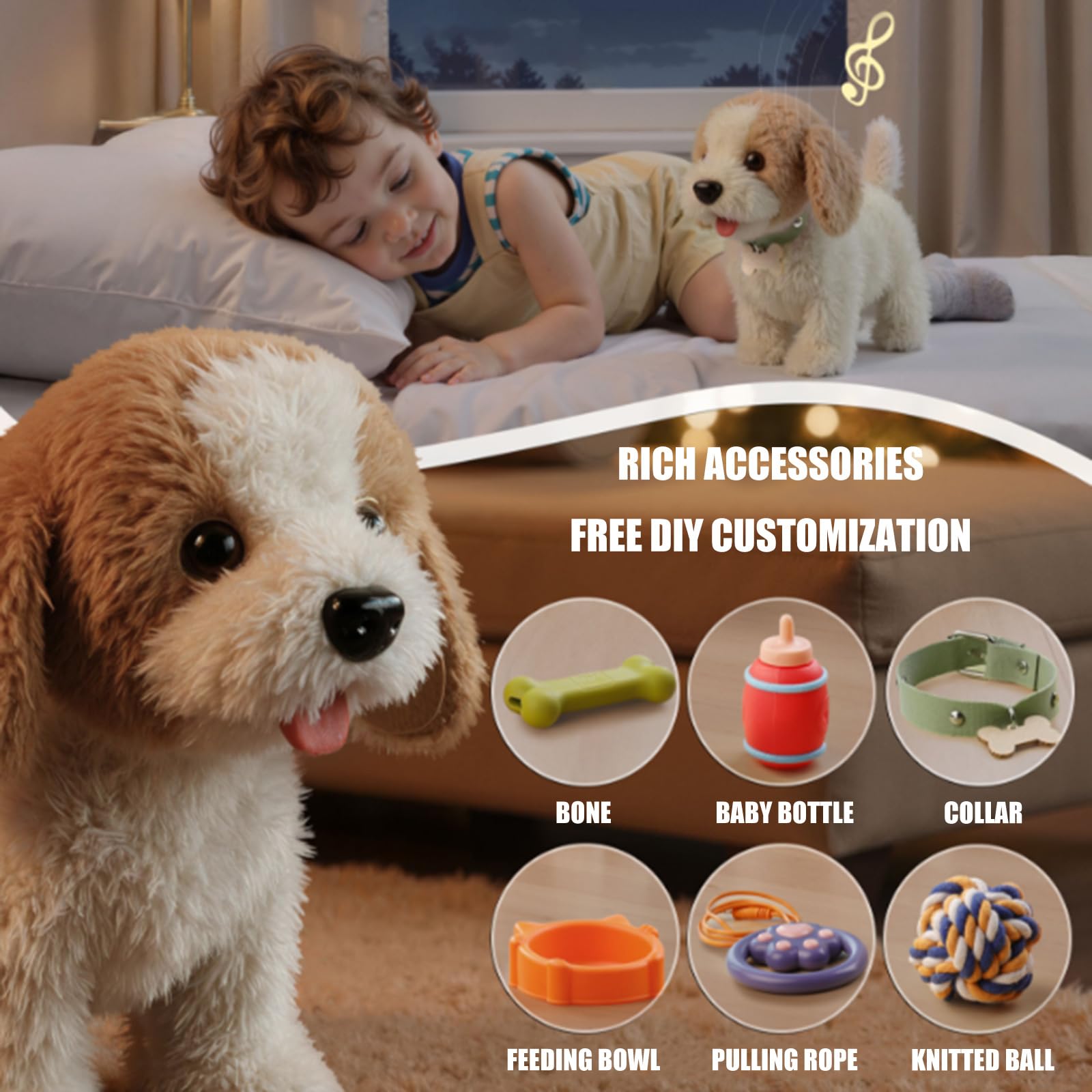 Cane giocattolo elettrico realistico che canta con suoni che simula comportamenti come camminare, telecomando, accessori inclusi