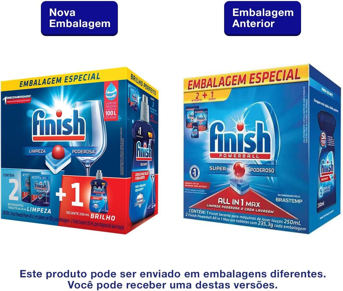 Kit 2 Detergentes Lava Louças Finish Powerball 13 tabs + 1 Finish Secante 250ml