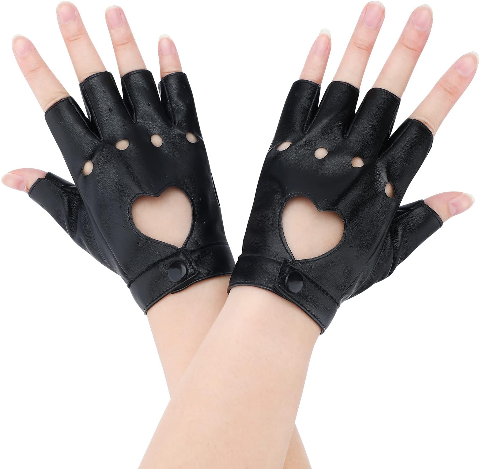 GreoerFingerless Faux Leather Gloves Breathable Short Fingerless Hert Hollow Out Gloves for Halloween Cosplay Dress Up Party