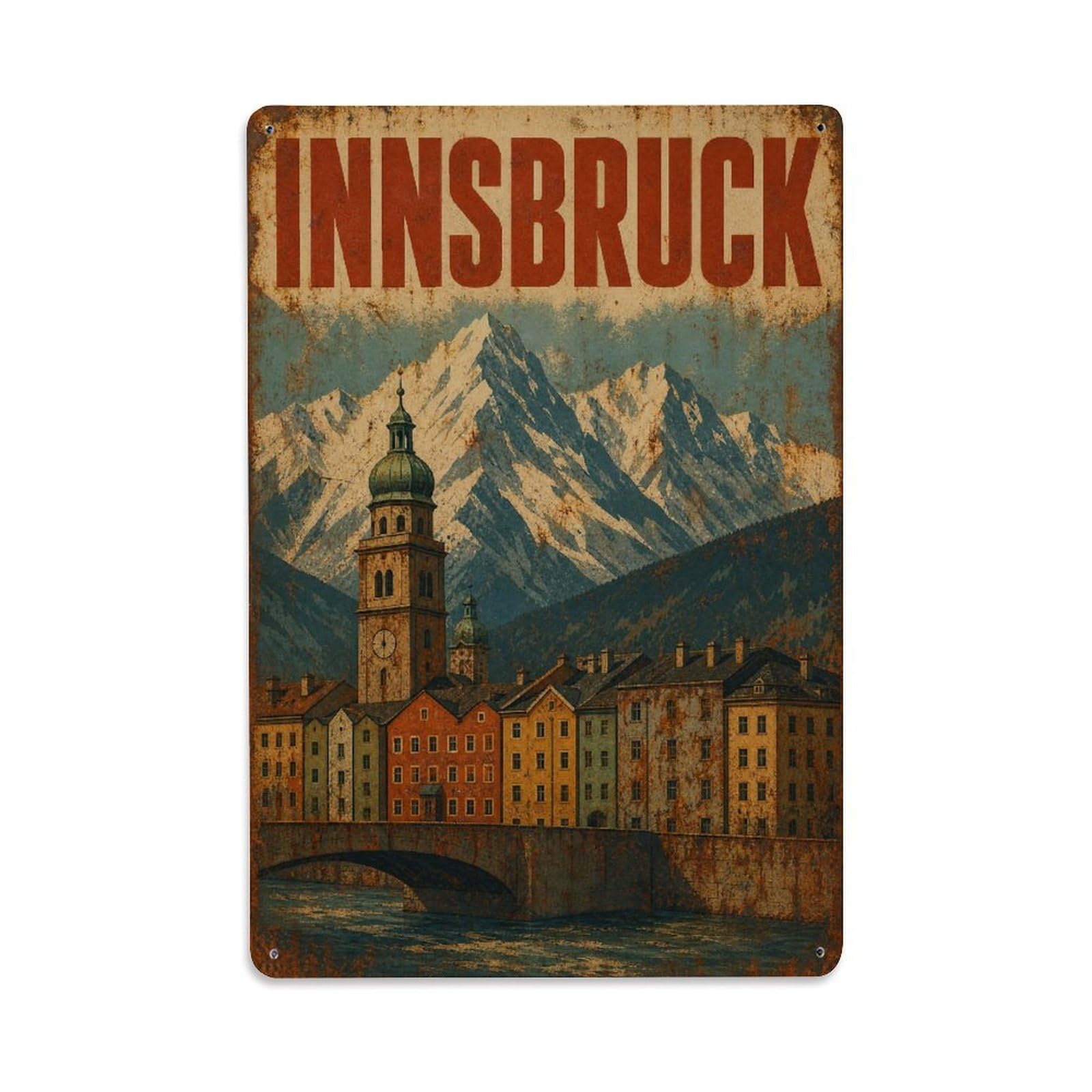 Huiyhb 8X12inch(20X30cm) Vintage Travel Innsbruck Mountain Town Austria Metal Tin Sign