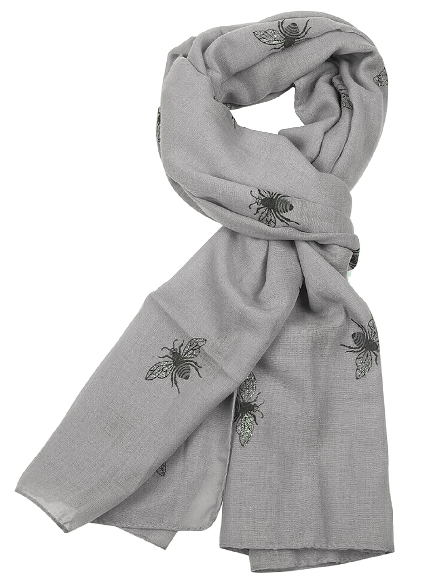 World Of Shawls Women's Silver Girls Glitter Bumble Bees Scarves Wraps Shawl Soft Scarf (Silver)