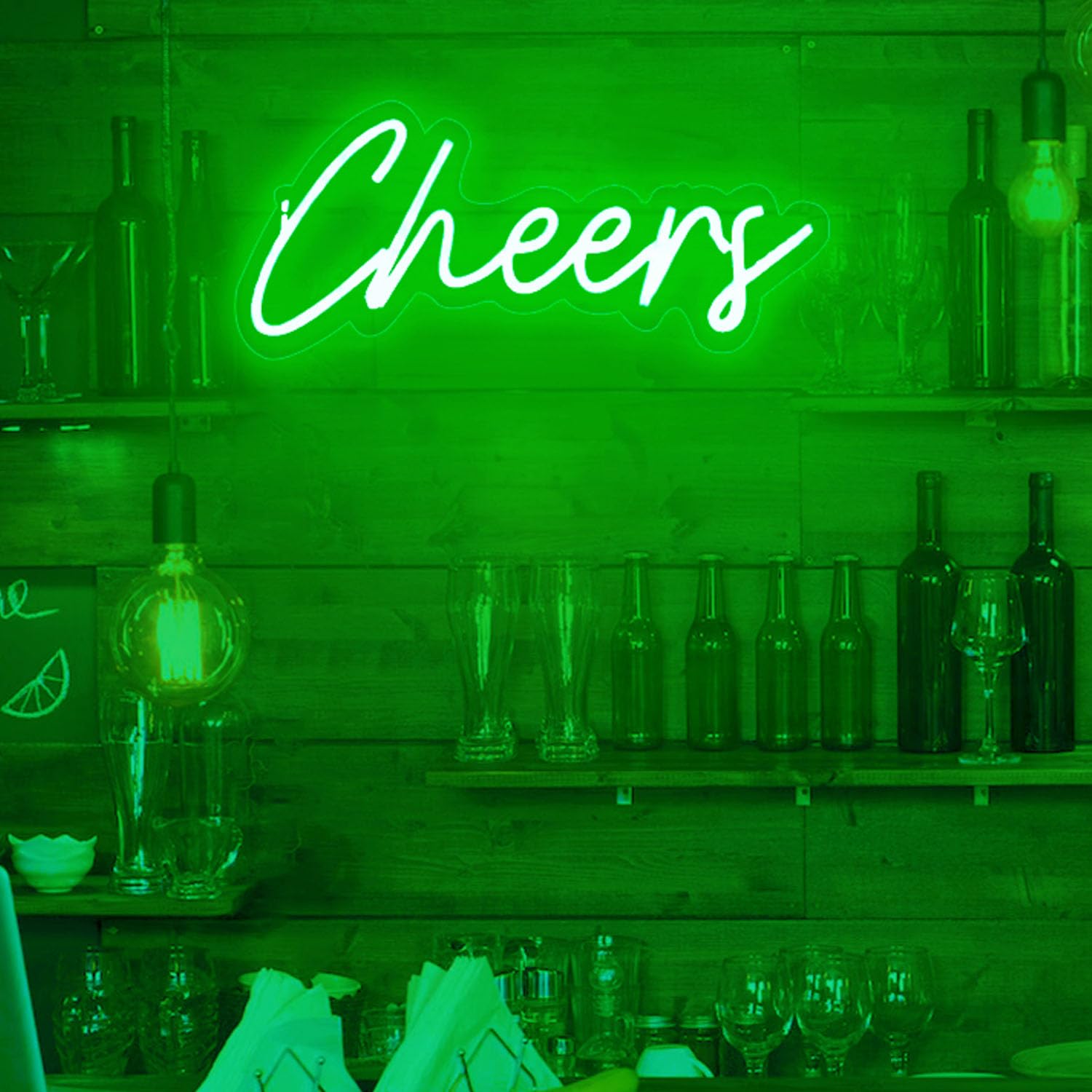 Cheers Neon Sign USB Powered with Dimmable Switch,LED Neon Light Sign for Wall Background Decor,Cheer Light Up Sign Neon for Bar Birthday Party Wedding 15 * 5.5in(Green)