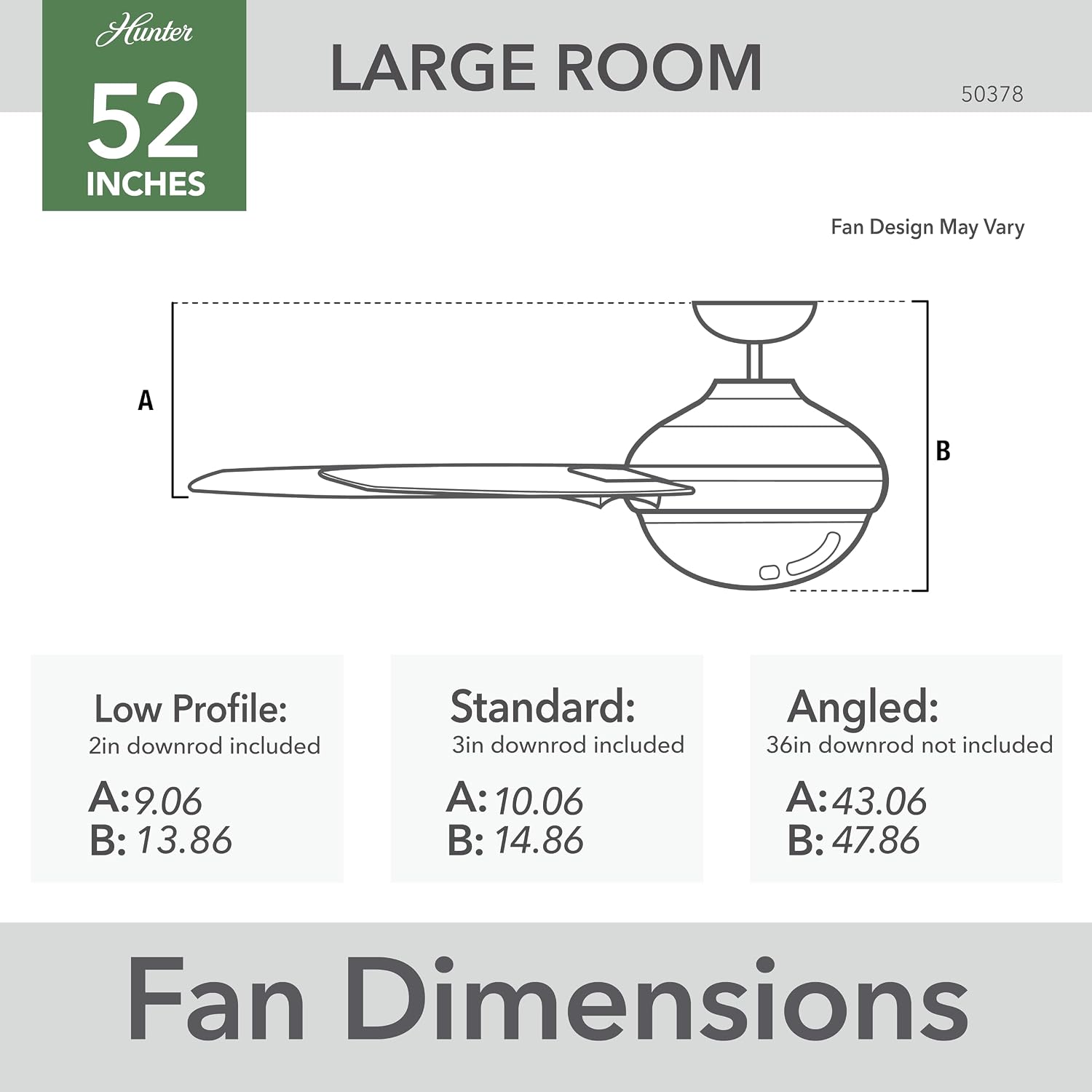 Hunter 52 inch Indoor Ceiling Fan with LED Light and Pull Chain - White Modern Ceiling Fan, Standard Mount, 3 Blades, For Bedroom, Living Room, or Kitchen, Quiet - Aker 50378, Fresh White
