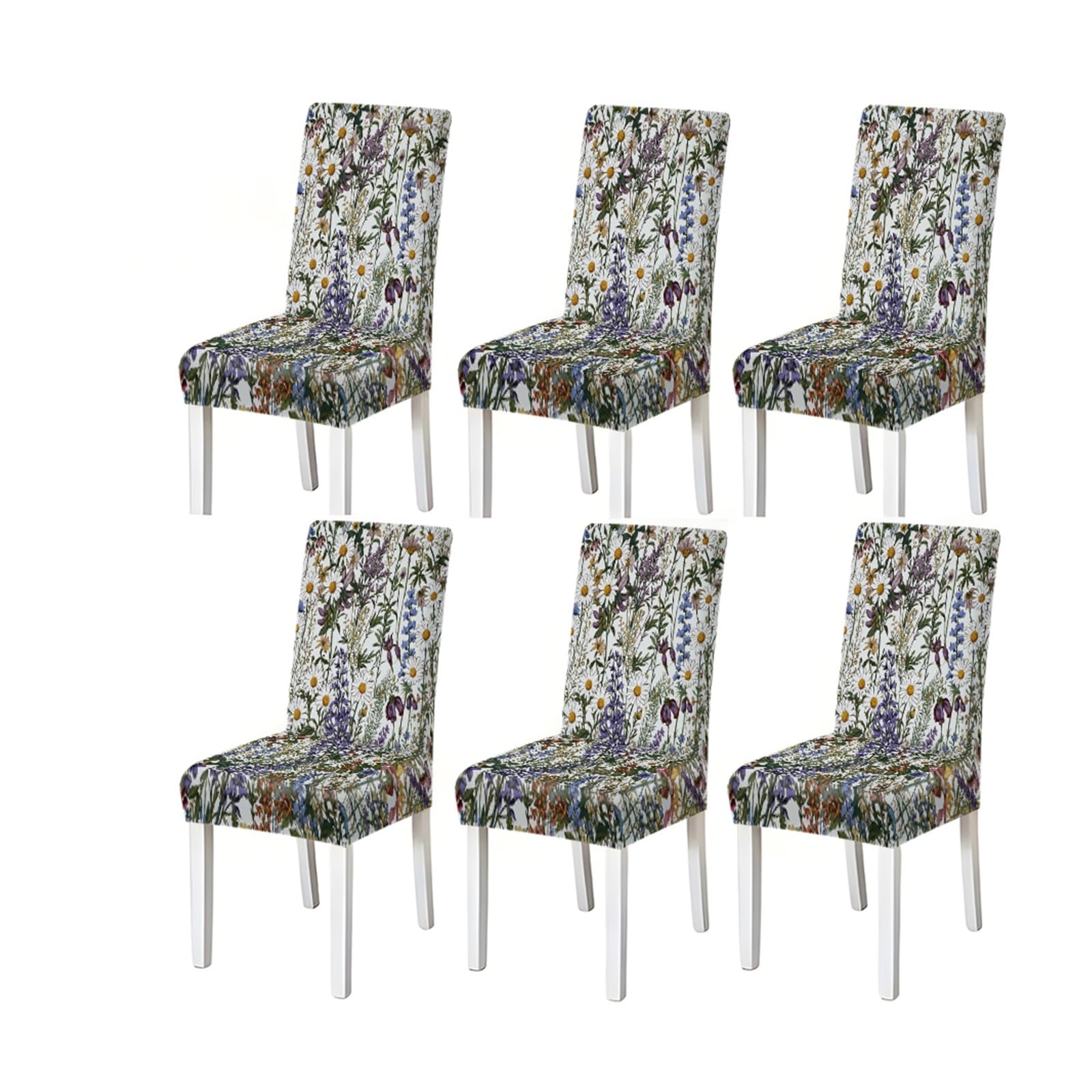 KXUAUV Wildflower Daisy Botanical Pattern Print Dining Chair Covers Set Of 2/4/6, Stretch Slipcovers For Kitchen Dining Room Seat Protectors for Restaurant Hotel Party(6PCSChair cover)