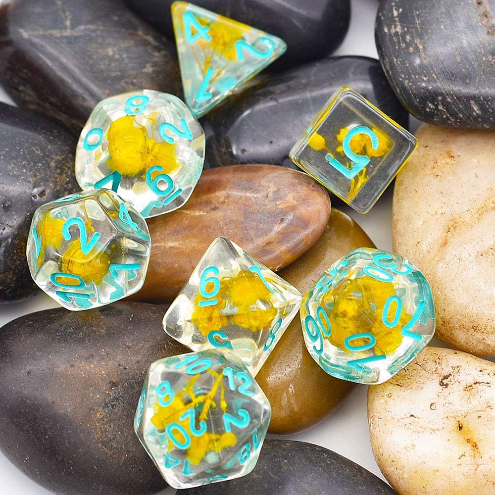 Yellow Flowers Dice DND Dice Polyhedral Dice Sets for Dungeons and Dragons RPG MTG Role Playing Tabletop Game