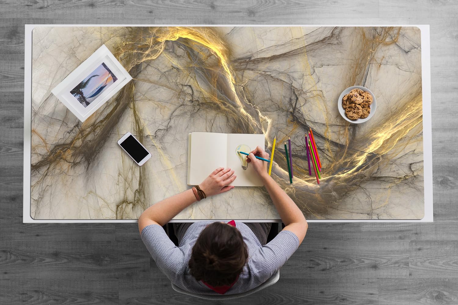 Sottomano da Scrivania 120x60 cm in Vinile PVC Protezione e Decorazione Facile da Pulire Superficie Protettiva per Ufficio e Casa Antiscivolo Impermeabile - marmo dorato