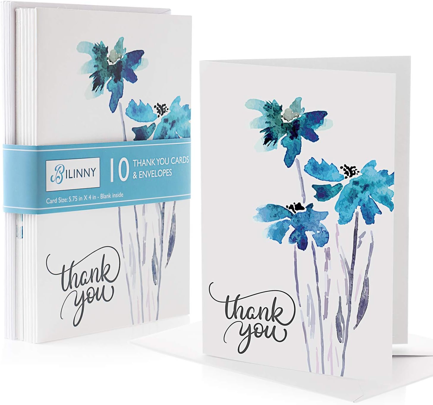 Bilinny 10 Pack of Beautiful Floral Design Thank You Cards With Envelopes, Matte Gratitude Notes For Professional Business, Graduation, Engagement, Wedding, Bridal, Baby Shower