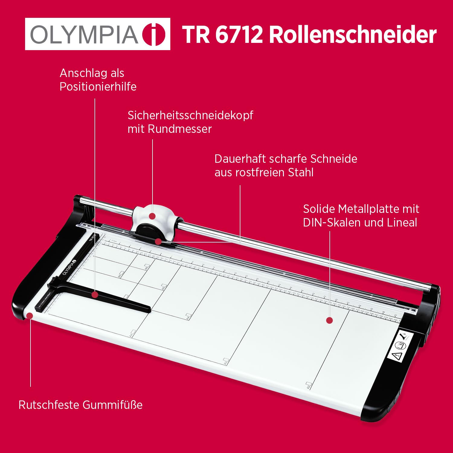 Olympia TR 6712 profesjonalna krajalnica do papieru (DIN A2, 12 arkuszy, linijka do cięcia, wysokiej jakości wycinarka do papieru, kart i zdjęć, metalowa maszyna do cięcia papieru do biura)