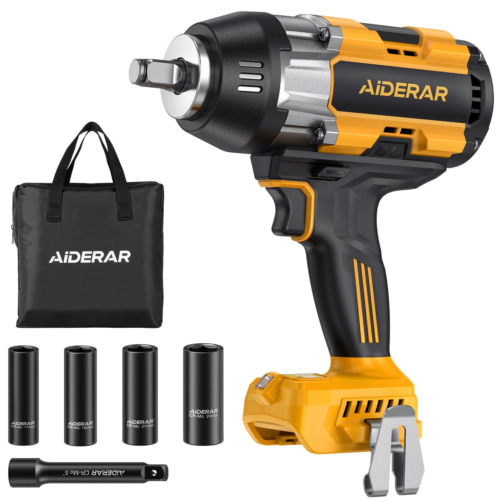 AIDERAR Impact Wrench for DeWalt Battery, 1697Ft-Lbs (2300N.m) Impact Driver, 1/2" Impact Gun 5-Speed High Torque Power Tool for Tire Removal, Rusted Bolts, Heavy Equipment(No Battery)