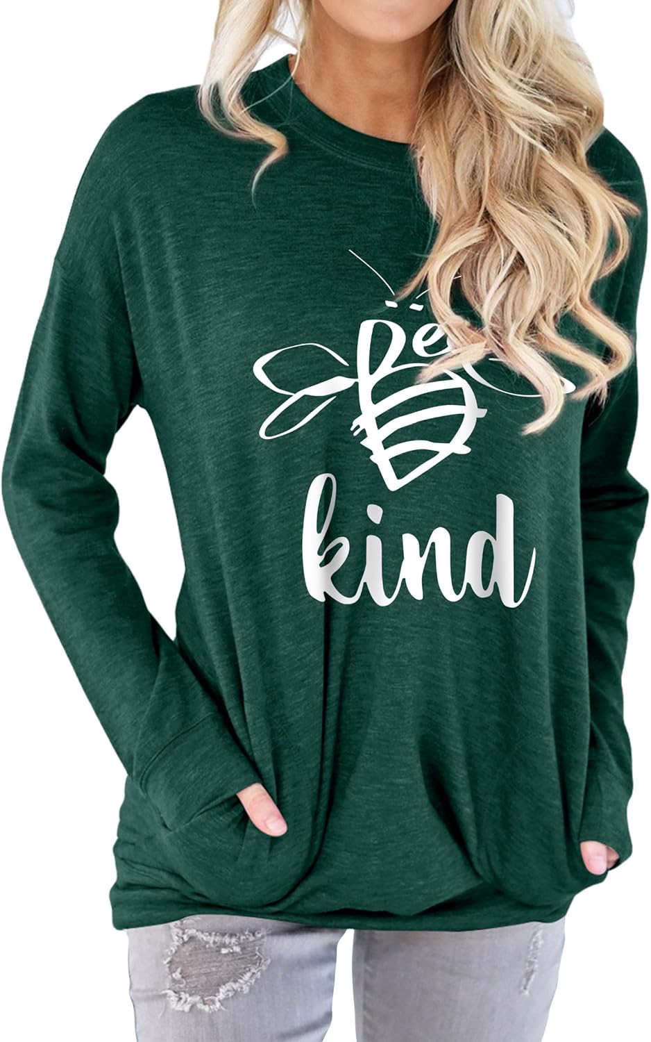 Dresswel Be Kind Sweatshirts for Women Long Sleeve Graphic Shirts Crewneck Pullover Tops Casual Loose Fall Outfits Clothes