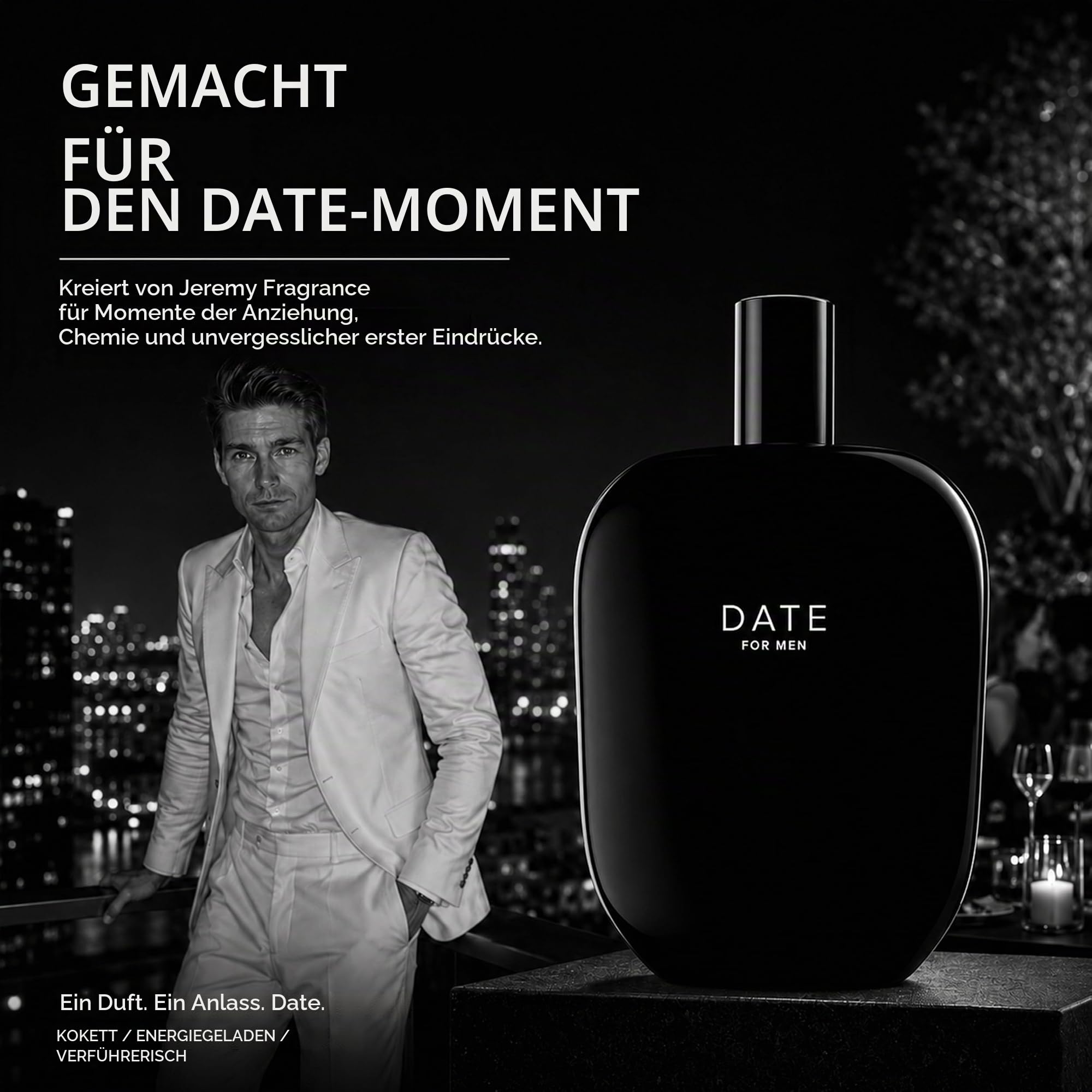 Fragrance One | Jeremy Fragrance DATE for Men | markanter Herrenduft | Fruchtig Orientalisch Frisch | Eau de Parfum für Herren | Intensiv | langanhaltend | Perfekt für ein Date | 100 ml Flasche in Box