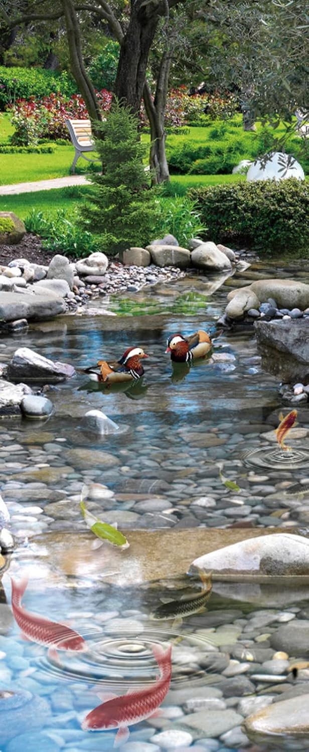 A.Monamour 3D Door Stickers for Interior Doors Fish Ducks in Pond with Pebbles Park Garden Scenery Vinyl Removable Self Adhesive Door Poster Wallpaper Mural Decals for Bedroom Office Bathroom