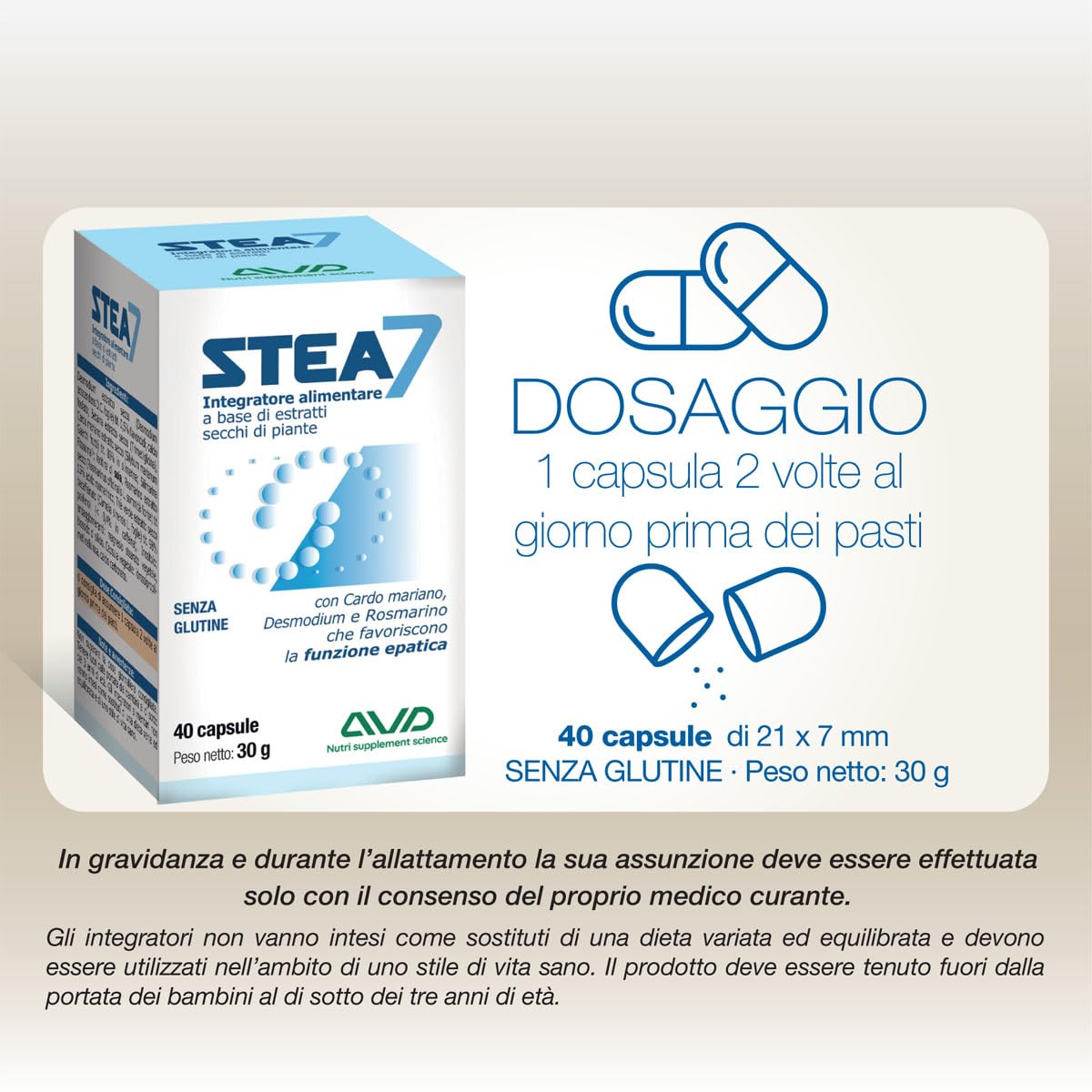 AVD REFORM | Stea7 – Integratore alimentare per la funzionalità epatica e il benessere del fegato con estratti vegetali selezionati – 40 capsule – Prodotto in Italia