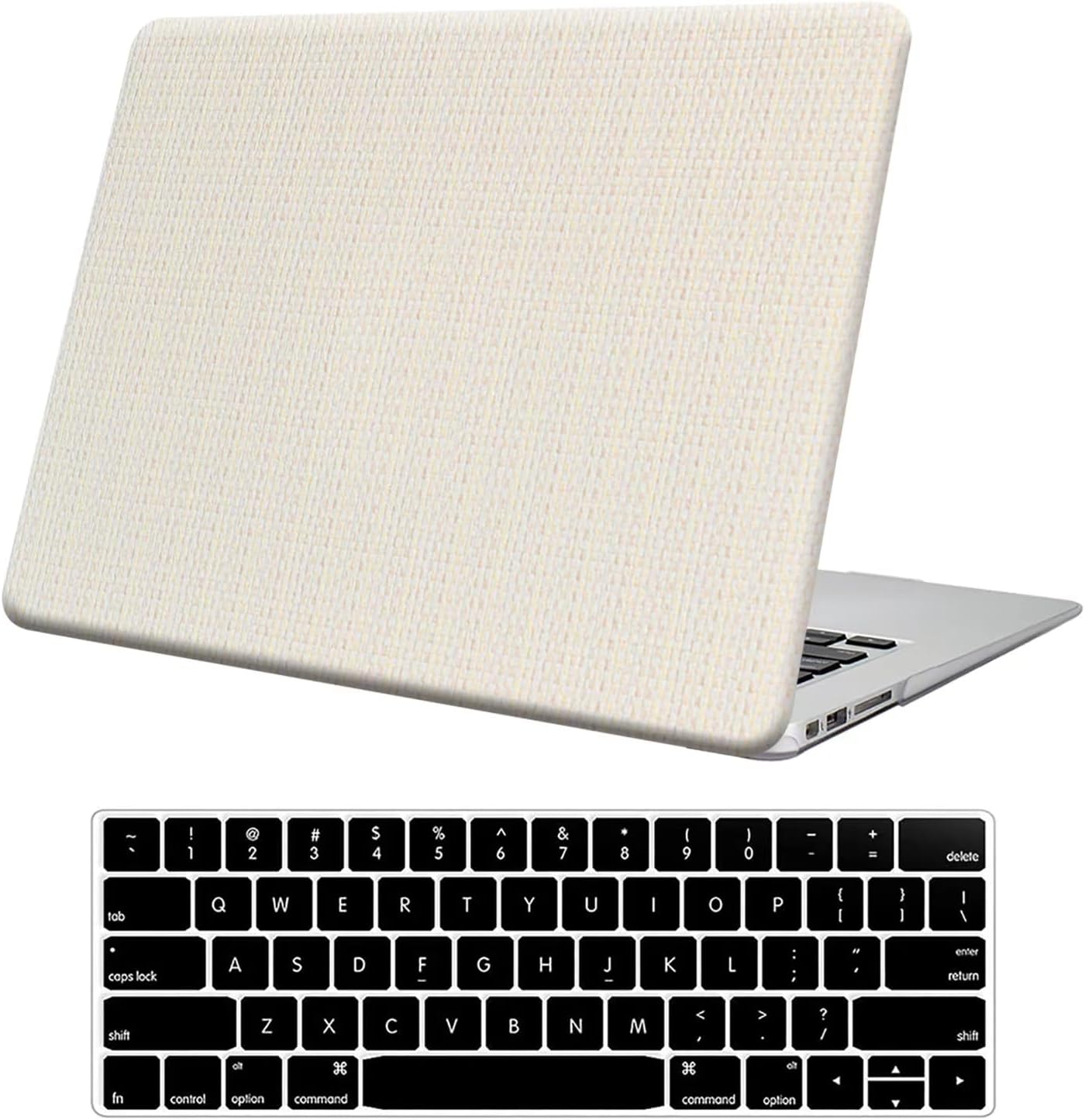 KEROMCompatible with Woven MacBook Pro 13 inch Case 2024-2016 M2 M1 A2338 A2289 A2251 A2159 A1989 A1706 A1708, Woven Fabric Textured Leather Hard Shell Case & Keyboard Cover, Has Logo Cutout, Beige