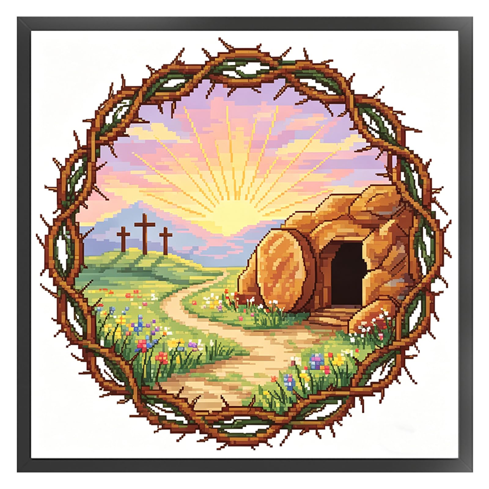 Thorny Landscape Full 14CT DIY Stamped Needlework Embroidery Kit 11.81x11.81inch Embroidery Needlepoint Starter Kits Cross Stitch Art and Crafts Kits for Beginners Adults Home Decor