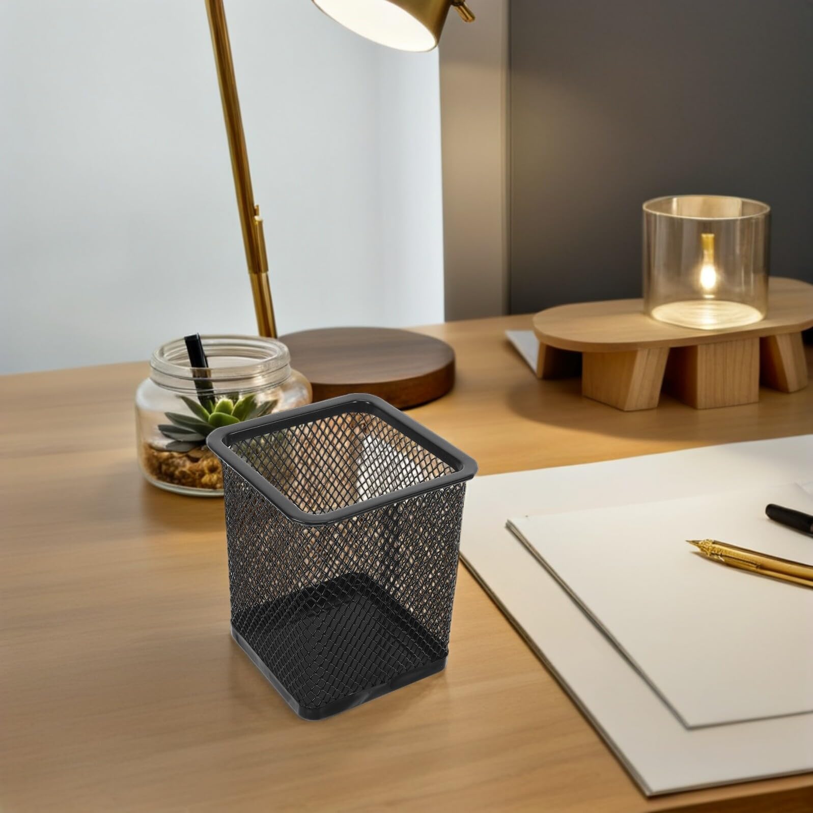 Zerodeko Portapenne in Ferro Metallico a Rete Quadrato Nero Set da 12 Pezzi per Scrivania Ufficio e Scuola Organizer Portaoggetti Multifunzione
