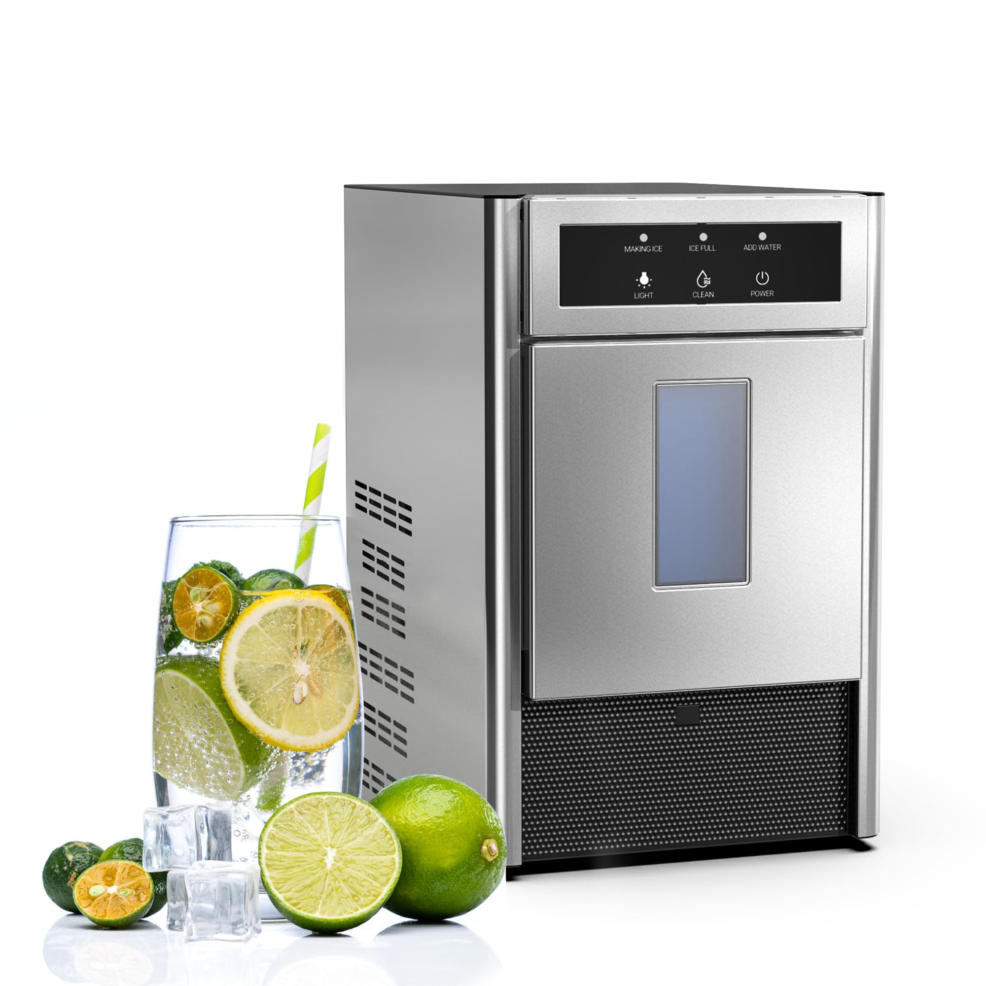 Photo 1 of **MINOR DAMAGE** Nugget Ice Maker, 31-33 LBS/24H Counter Top Ice Maker with Self-Cleaning Function, Small Ice Maker Perfect for Home, Office, Kitchen, RV, Basement Bars, 4.4 LBS Bin, Easy-to-Control - Small dent to lower right side, top punctured