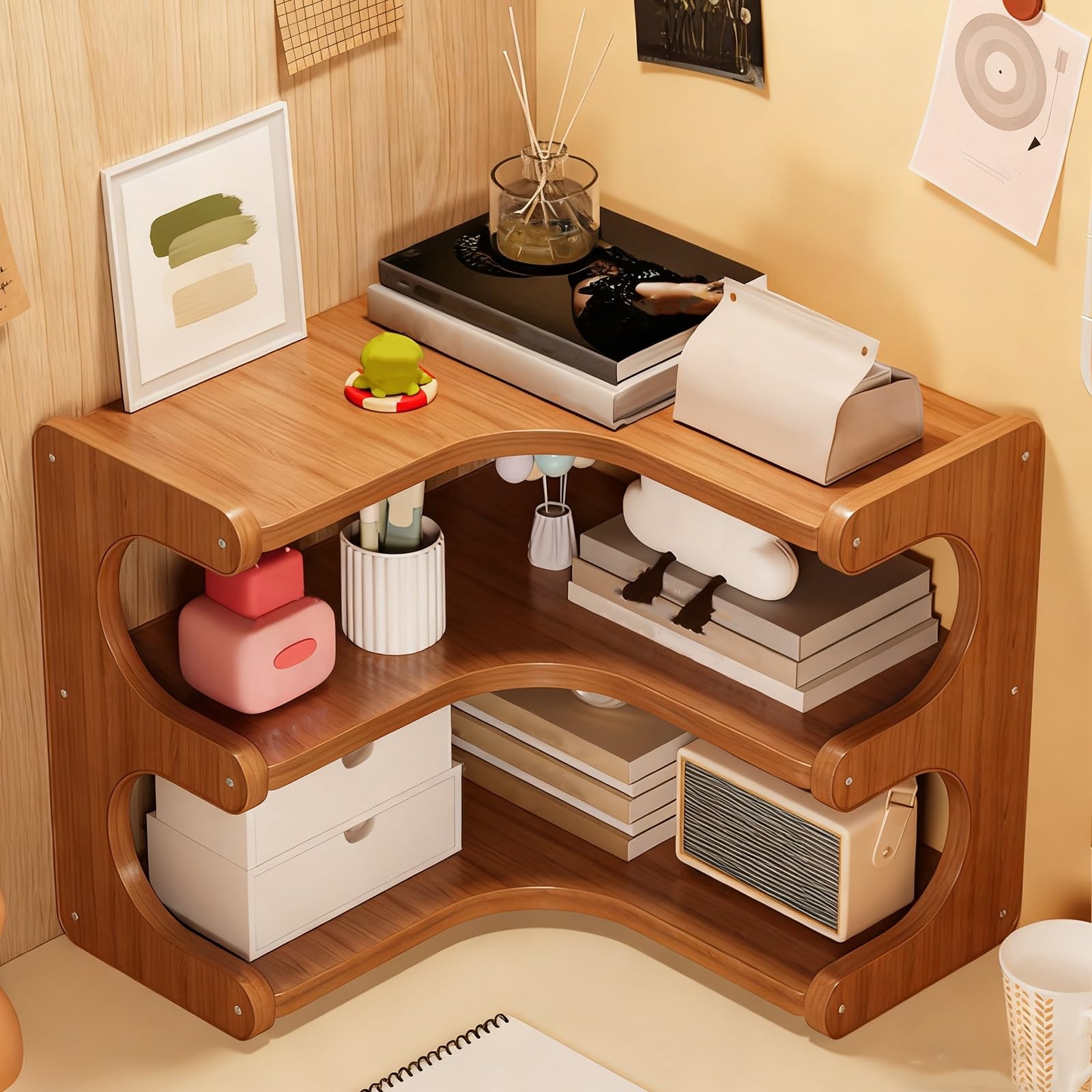 Estantería para encimera de madera y estante de escritorio que ahorra espacio para ordenador